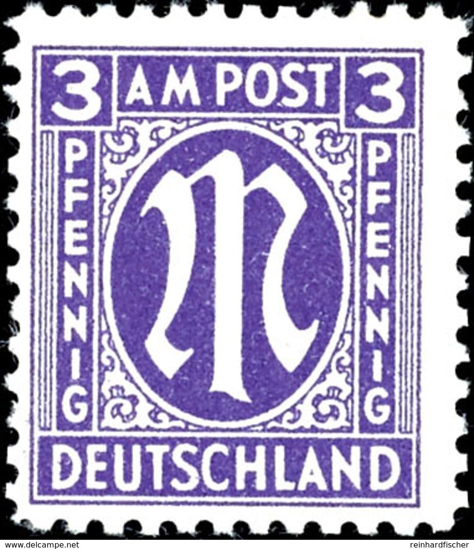 9636 3 Pf. AM-Post Deutscher Druck, Blauviolett, Gez. 11½, Postfrisch, Fotobefund Hettler BPP: "echt, Senkr. Zähnung Ung - Other & Unclassified