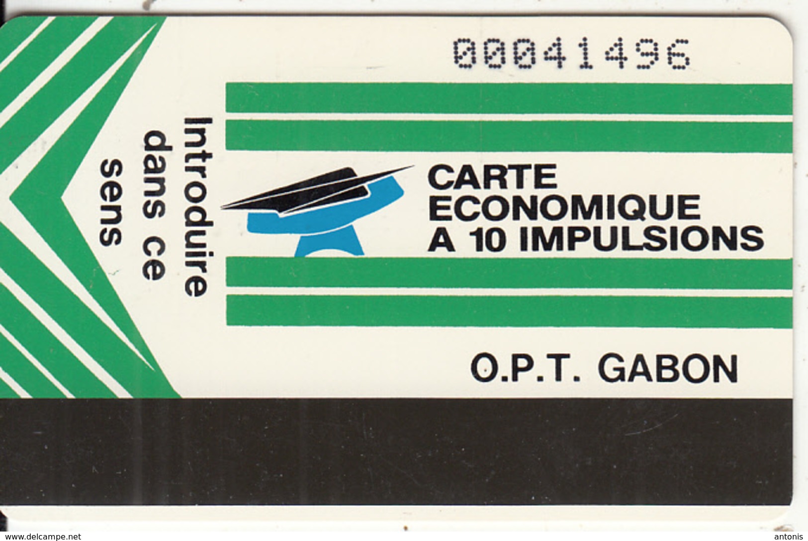 GABON - New O.P.T. Logo, Green 10 Units(reverse 4), Used - Gabon