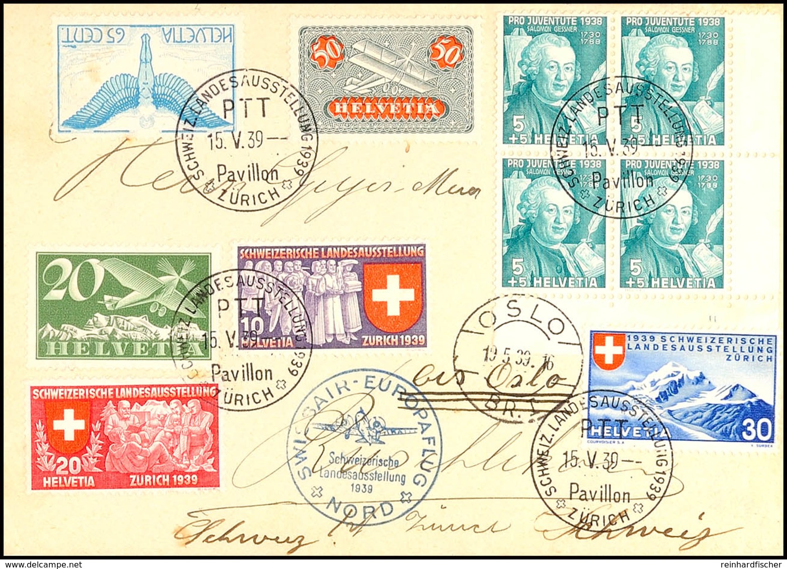 10803 1939, "SWISSAIR EUROPAFLUG NORD Schweizerische Landesausstellung" Luftpostbrief Mit MiNr. 184 Z, 189 Z II, 331 Rec - Altri & Non Classificati