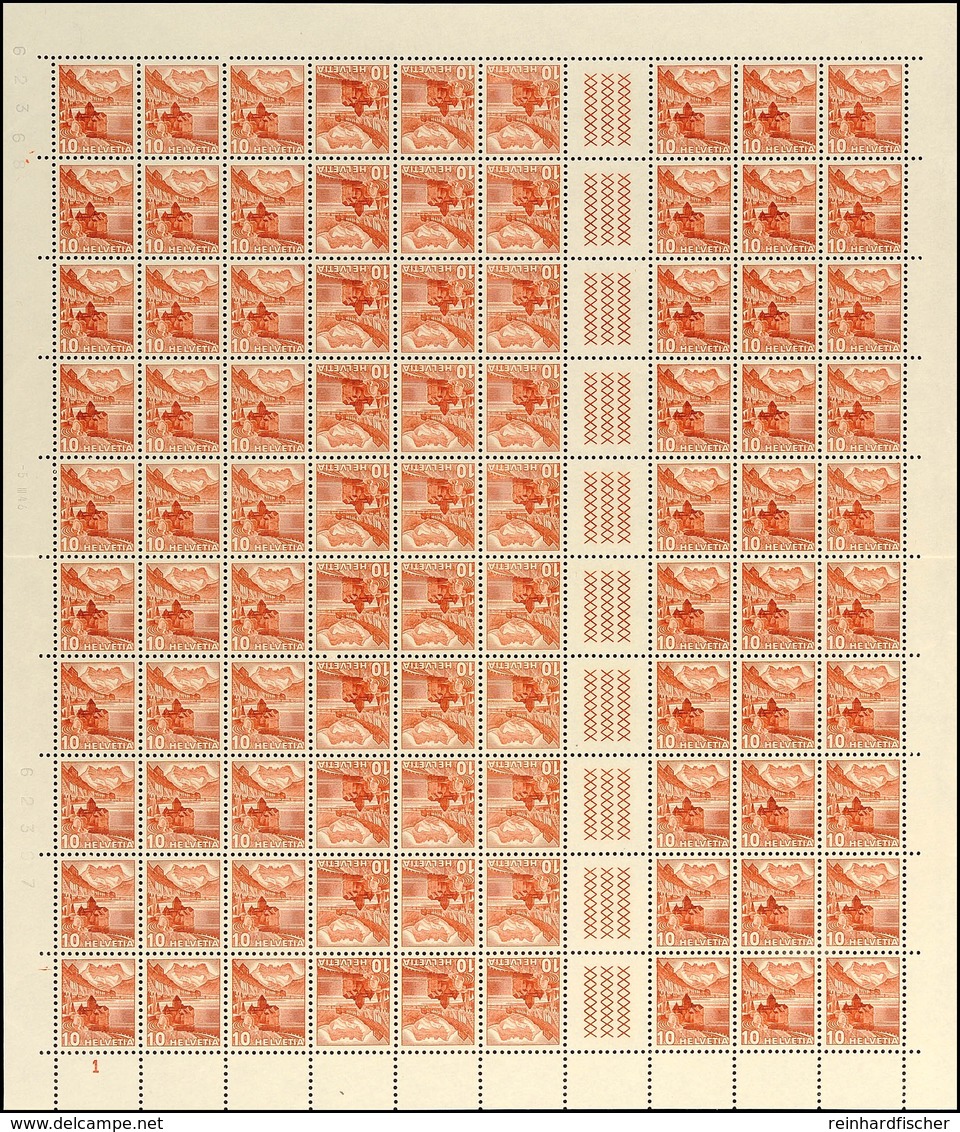 10839 10 Rp. Landschaften 1942 Dunkelrotbraun, Kpl. Markenheftchenbogen Plattennr. 1 Postfrisch, Mittig Waager. Gefaltet - Libretti