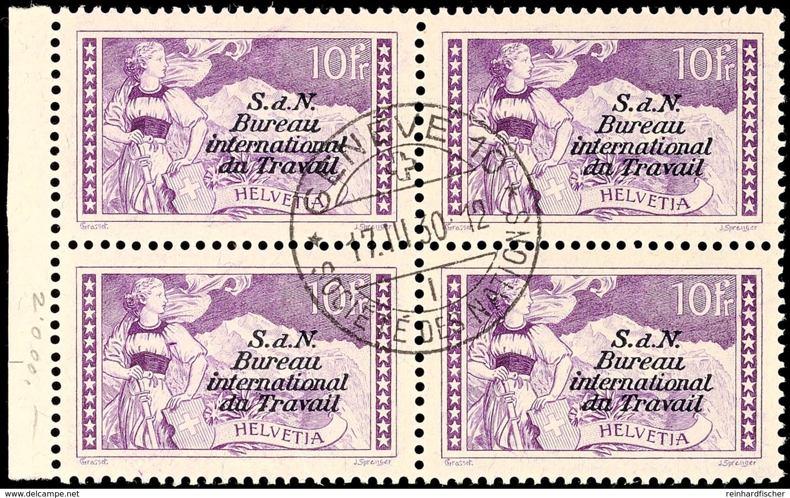 10862 5 C. - 10 Fr. Freimarken, Kpl. Gestempelter Viererblocksatz, Alle Marken Mit Originalgummierung, Tadellos, Mi. 1.2 - Other & Unclassified
