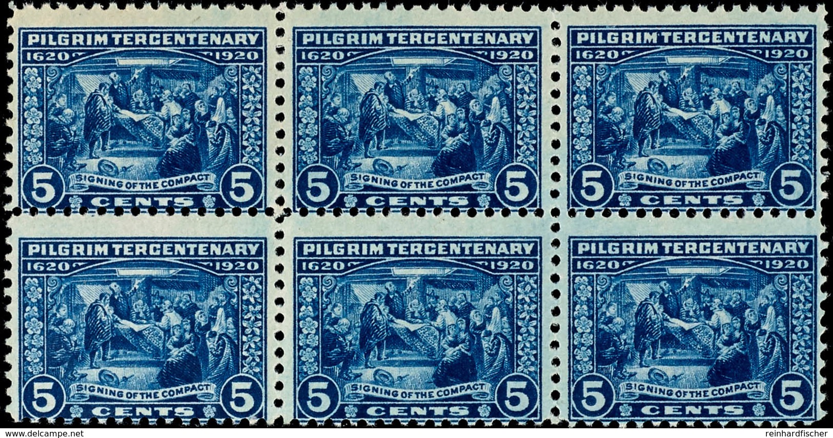 10946 5 C. Blau, 300. Jahrestag Der Landung Der Pilgerväter 1920, Im Postfrischen Sechserblock. Eine Imposante Einheit,  - Altri & Non Classificati