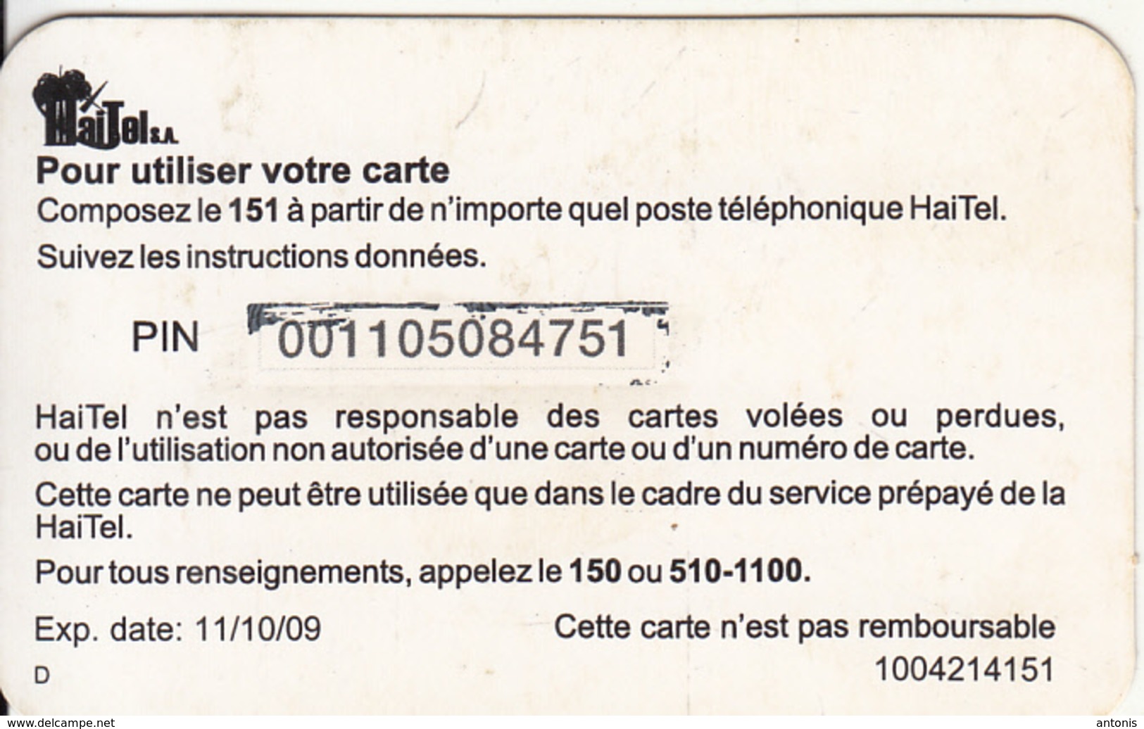 HAITI - Sunset, HaiTel Recharge Card 500 Gdes, Exp.date 11/10/09, Used - Haïti