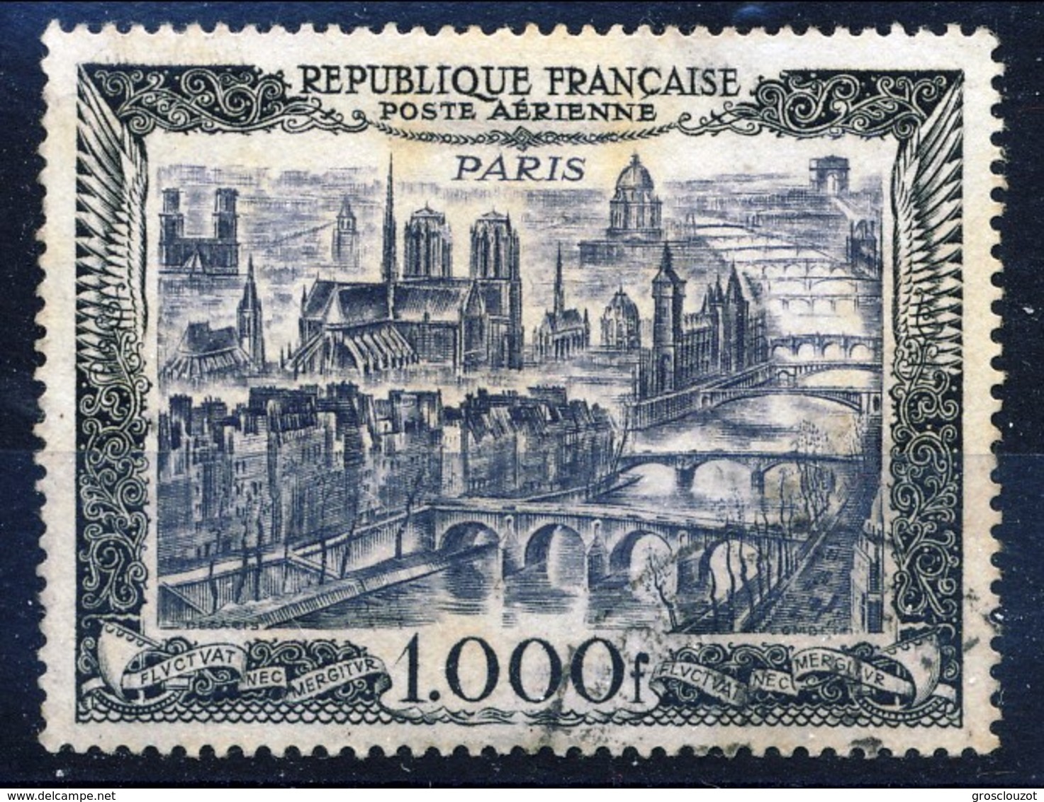 Francia PA 1950 Veduta Di  Parigi Y&T N.29 Fr. 1000 Nero E Bruno Violaceo Usato - 1927-1959 Usati