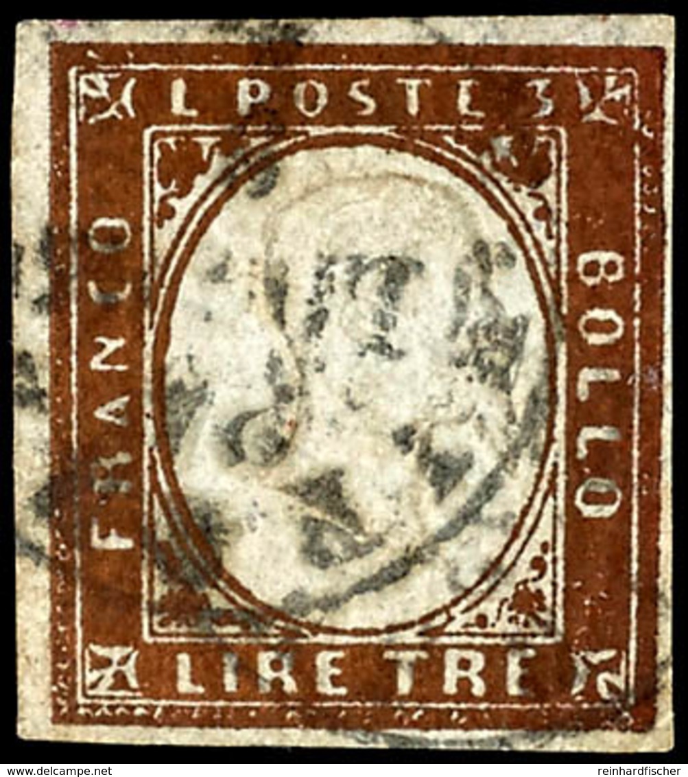 11892 3 L. Kupferbronze, Gestempeltes Kabinettstück, Zeitgerecht Entwertet, Sehr Seltene Marke, Gepr. A. Diena, Mi. 3.20 - Sardinia
