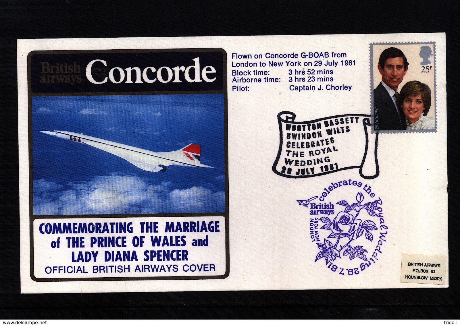 Great Britain 1981 Concorde Flight Commemmorating The Marriage Of The Prince Of Wales And Lady Diana Spencer - Concorde