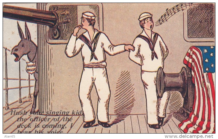 US Sailors Navy In Cuba, Navy Humor, Donkey Braying Sounds Like Officer, C1900s Vintage Postcard - Humour