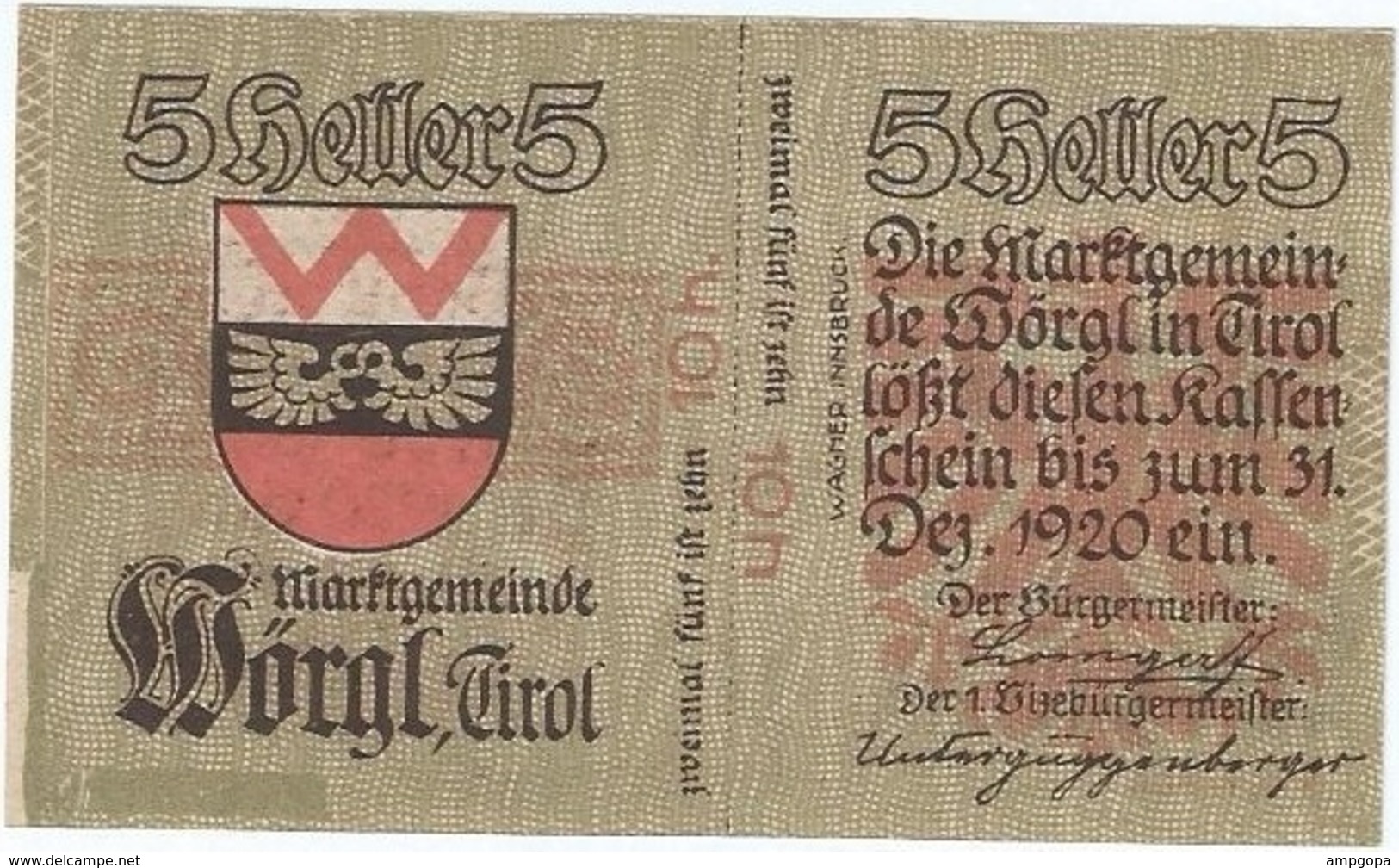 Austria 10 Heller 31-12-1920, Worgl (Tirol) 1252d UNC - Austria