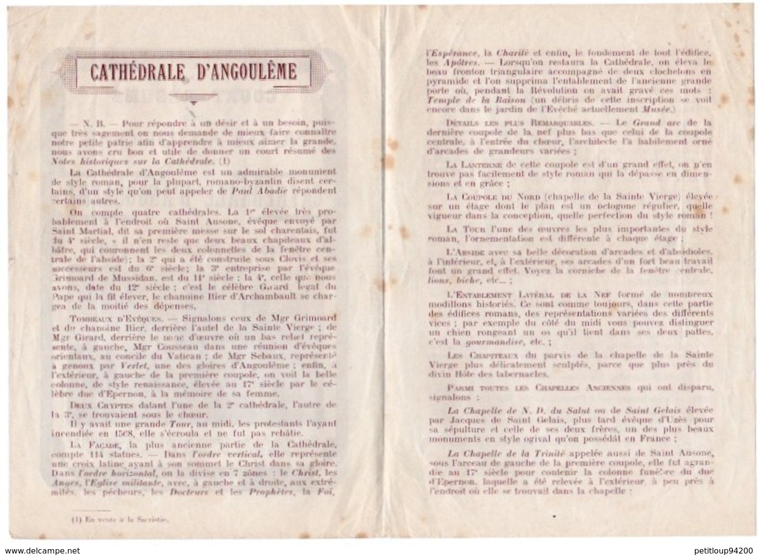 DEPLIANT TOURISTIQUE CATHEDRALE D'ANGOULEME A L'Usage De Tous Les Etudiants De La Région ROGER PEYRE 1940 - Tourism Brochures