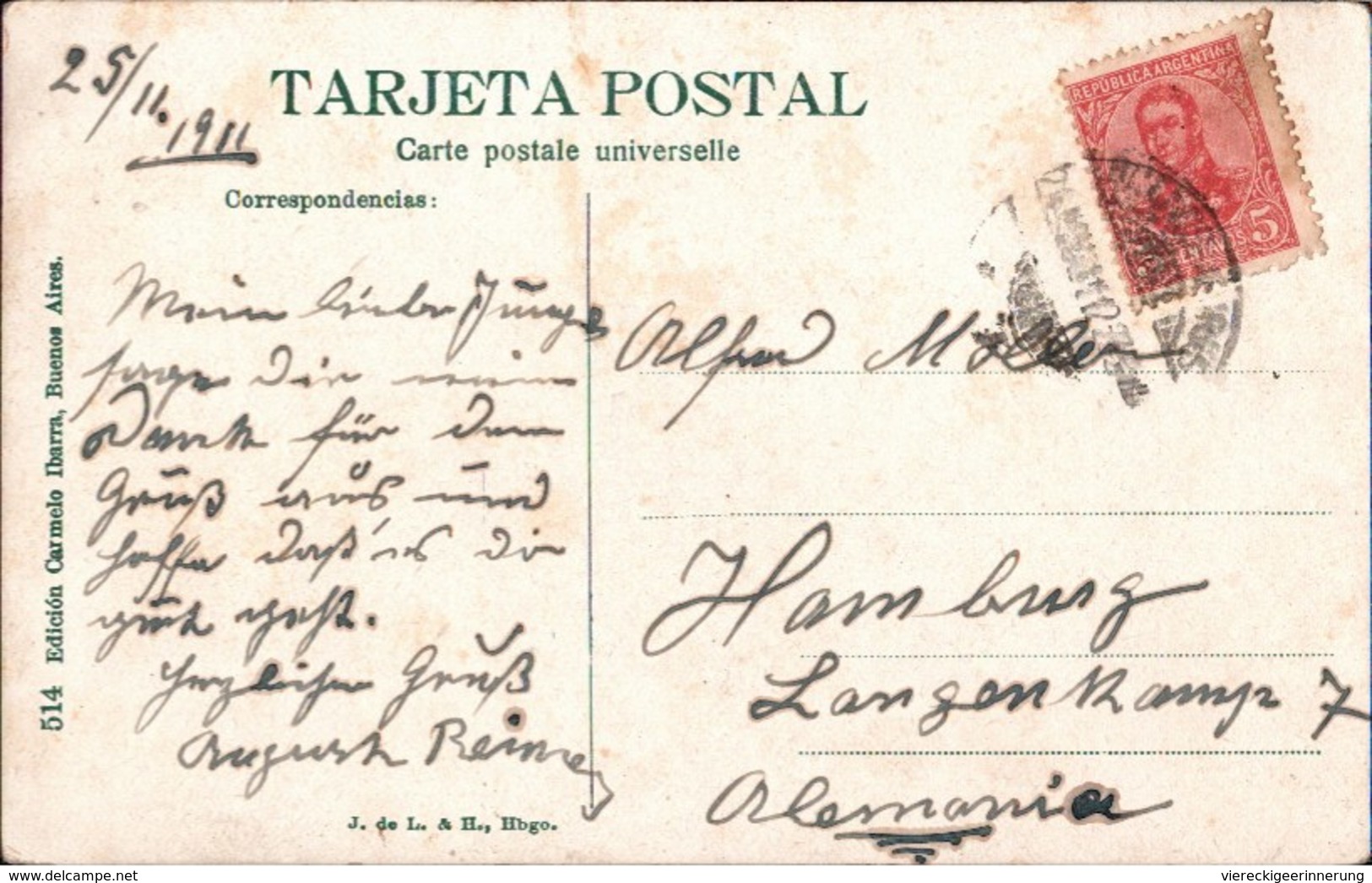 ! Vintage Postcard Buenos Aires, 1911, Argentinia, Argentinien - Argentine
