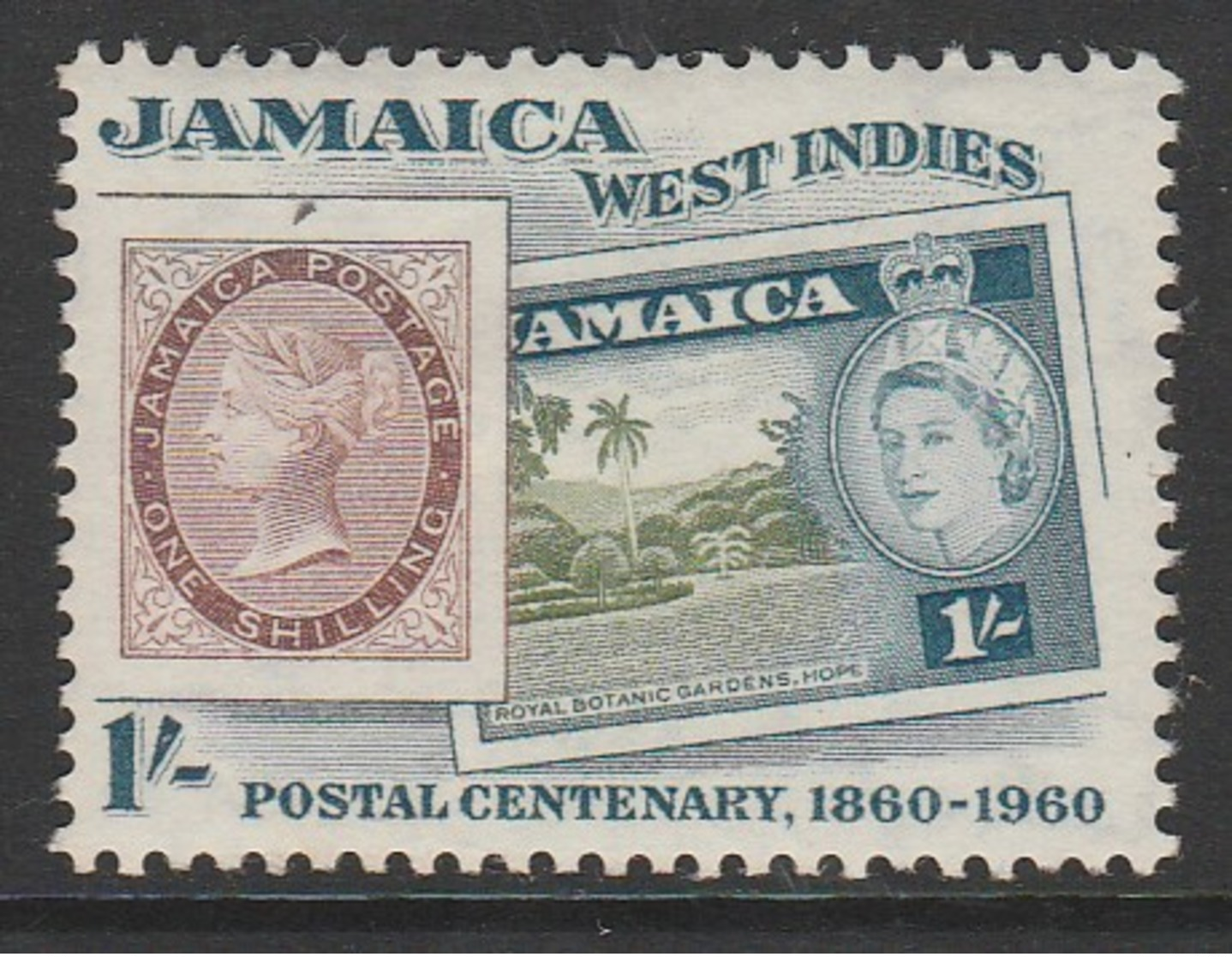 Jamaica  1960 The 100th Anniversary Of Jamaican Postal Service 1/- Multicoloured SW 185 * M/M - Jamaica (...-1961)