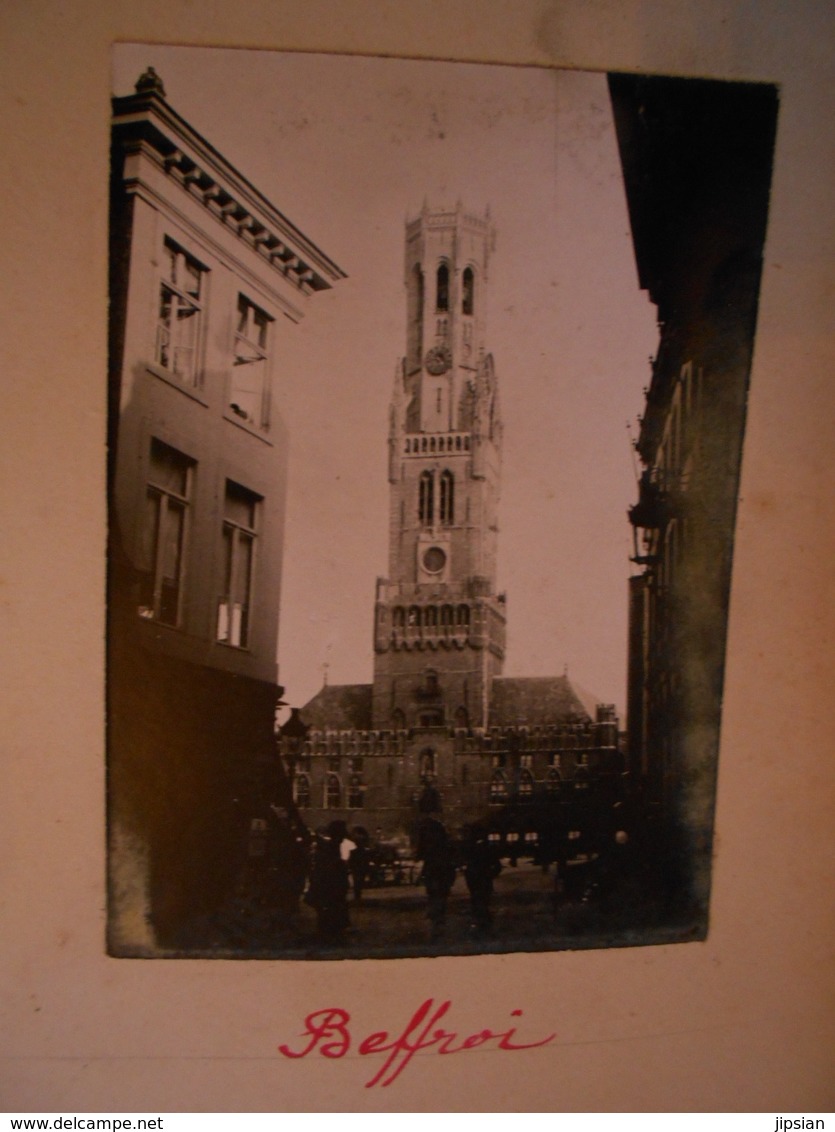 Lot De 4 Photographies Originales Circa 1900 Bruges Puits Beffroi Photo Photographie FAOUE - Lieux