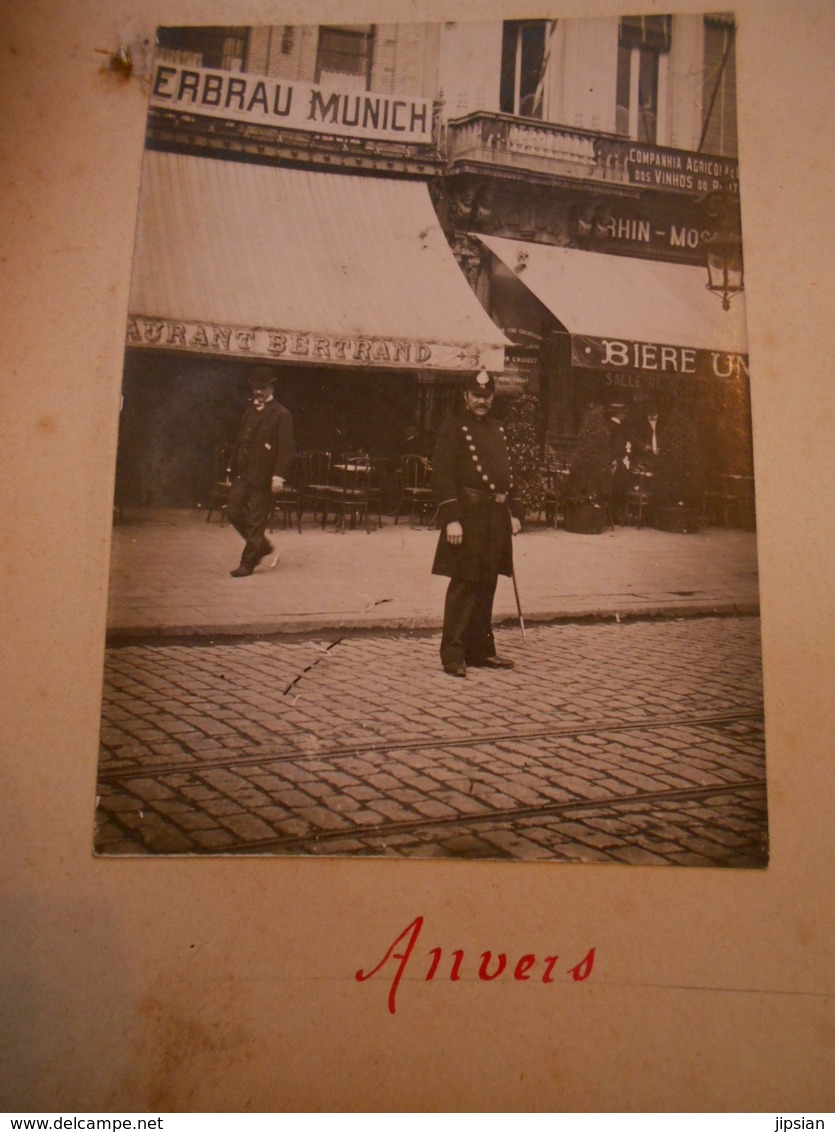 Lot De 4 Photographie Originales Circa 1900 Bruges Ferblantier Anvers Restaurant Bertrand Fontaine Brabo FAOUE Photo - Lieux