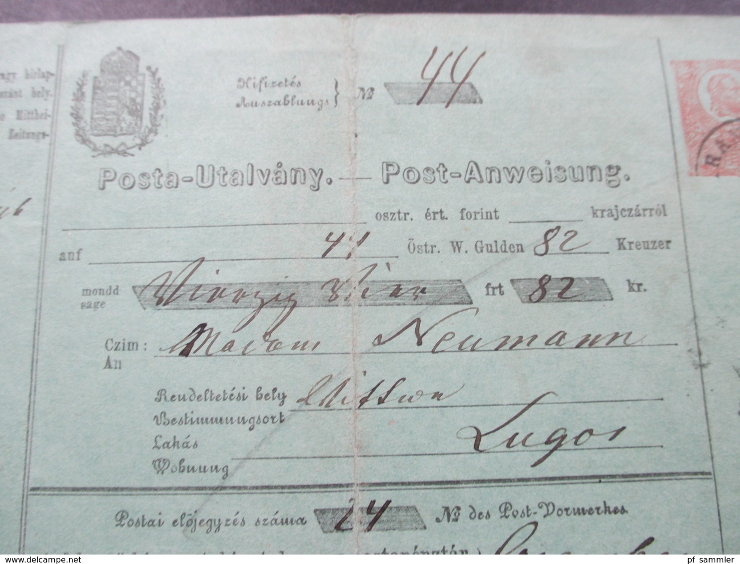 Ungarn / Österreich / Heute Rumänien 1871 Postanweisung A1 Caransebes Nach Lugos - Briefe U. Dokumente