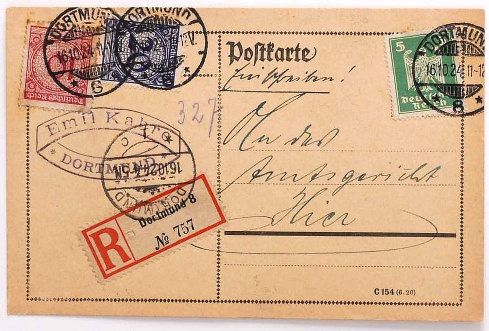 Rosettenausgabe Orts Postkarte/Einschreiben Dortmund - Briefe U. Dokumente