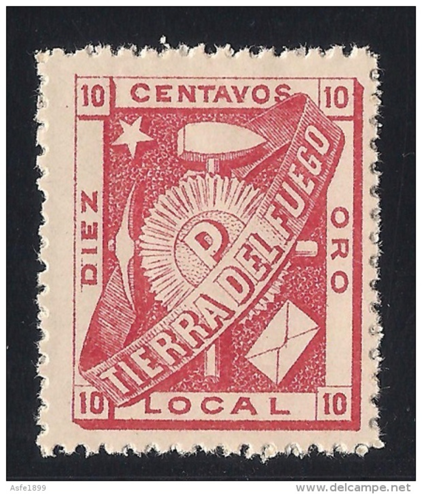 Argentina 1891 Tierra Del Fuego Julio Popper Local Post 10 C Carmin MNH/** - Unused Stamps