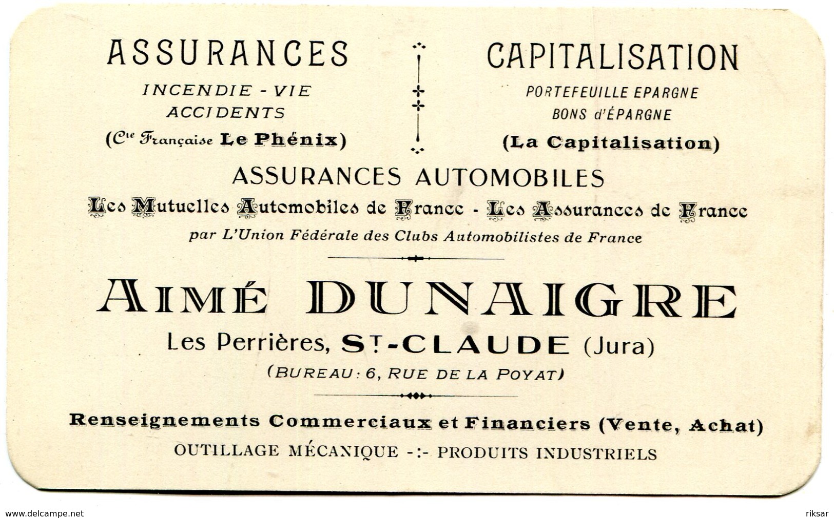 SAINT CLAUDE(CARTE DE VISITE) ASSURANCE - Cartes De Visite