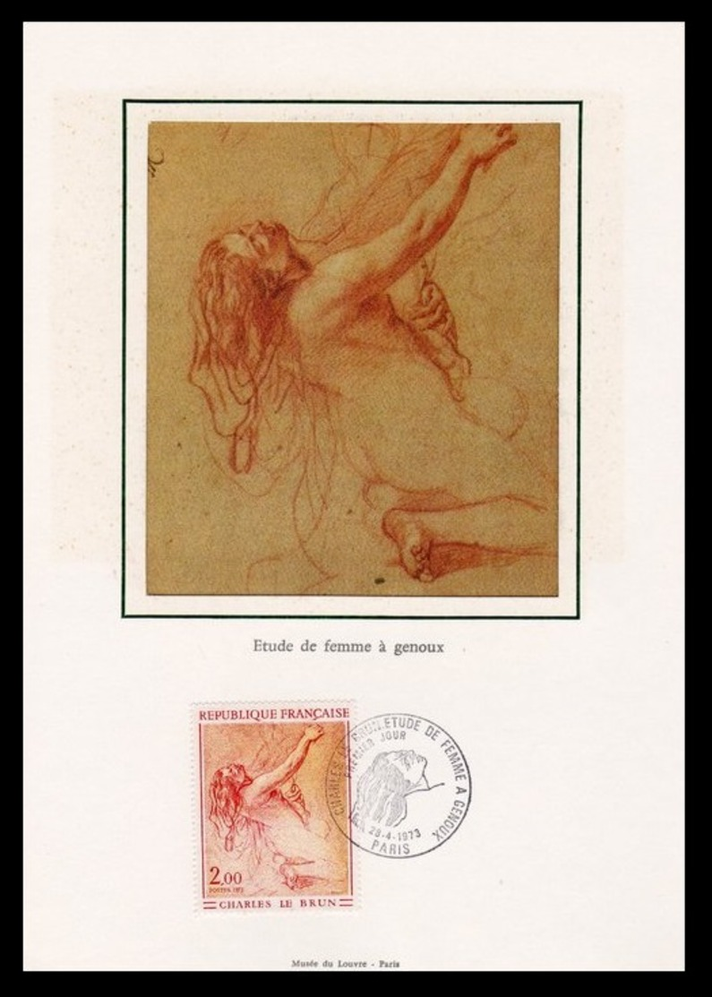 Timbre France Encart Fdc Sur Soie Tableau De Charles Le Brun  N° 1742 - 1970-1979