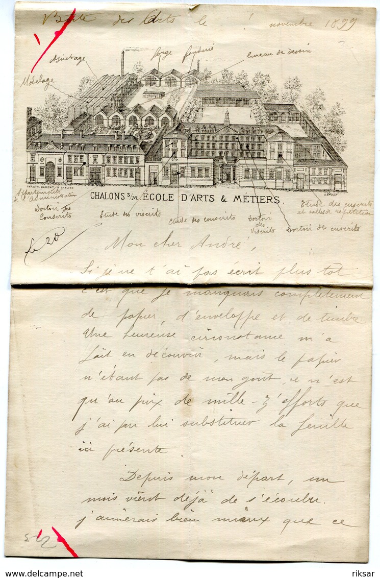 CHALONS SUR MARNE(ECOLE DES ARTS ET METIERS) DEVANTURE DE LETTRE(1899) - Non Classés