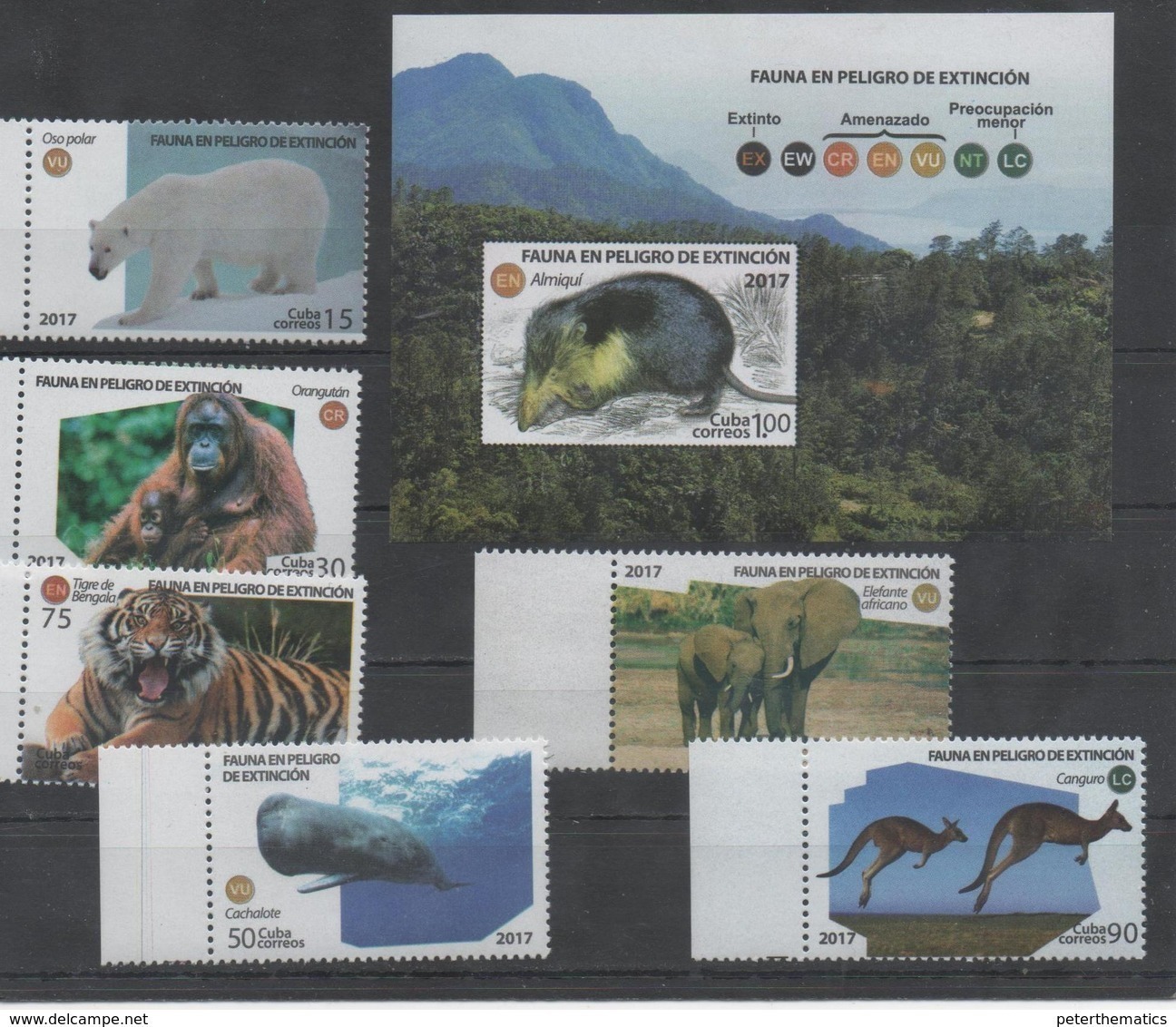 ENDANGERED FAUNA, 2017, MNH, WHALES, TIGERS, POLAR BEARS, ORANG UTANS, ELEPHANTS, KANGAROOS,  6v+S/SHEET - Whales