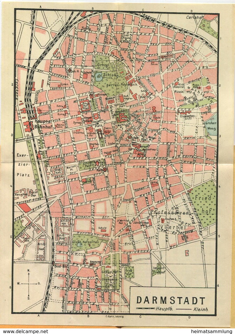 Miniatur-Bibliothek Nr. 1111 - Reiseführer Darmstadt Mit Farbigem Plan - 8cm X 12cm - 40 Seiten Ca. 1910 - Verlag Für Ku - Sonstige & Ohne Zuordnung