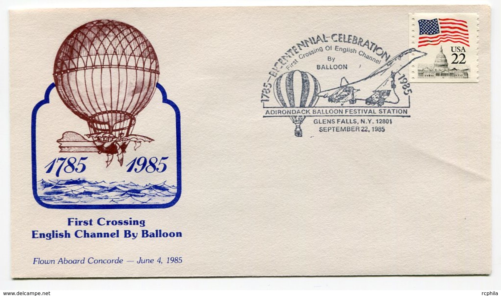 RC 9338 CONCORDE 1985 BICENTENAIRE TRAVERSÉE DE LA MANCHE EN MONGOLFIERE BALLON FFC LETTRE COVER - Luchtballons