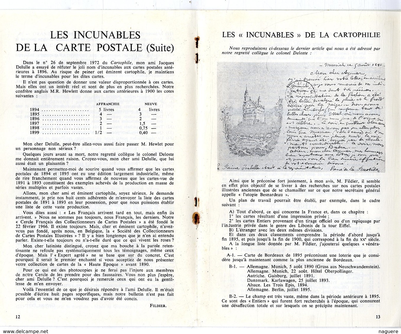 LE CARTOPHILE  DECE 1972  N° 27  -  24 PAGES L AFFAIRE CAILLAUX LES INCUNABLES CARTES PHILATELIE   Etc .. - Francese