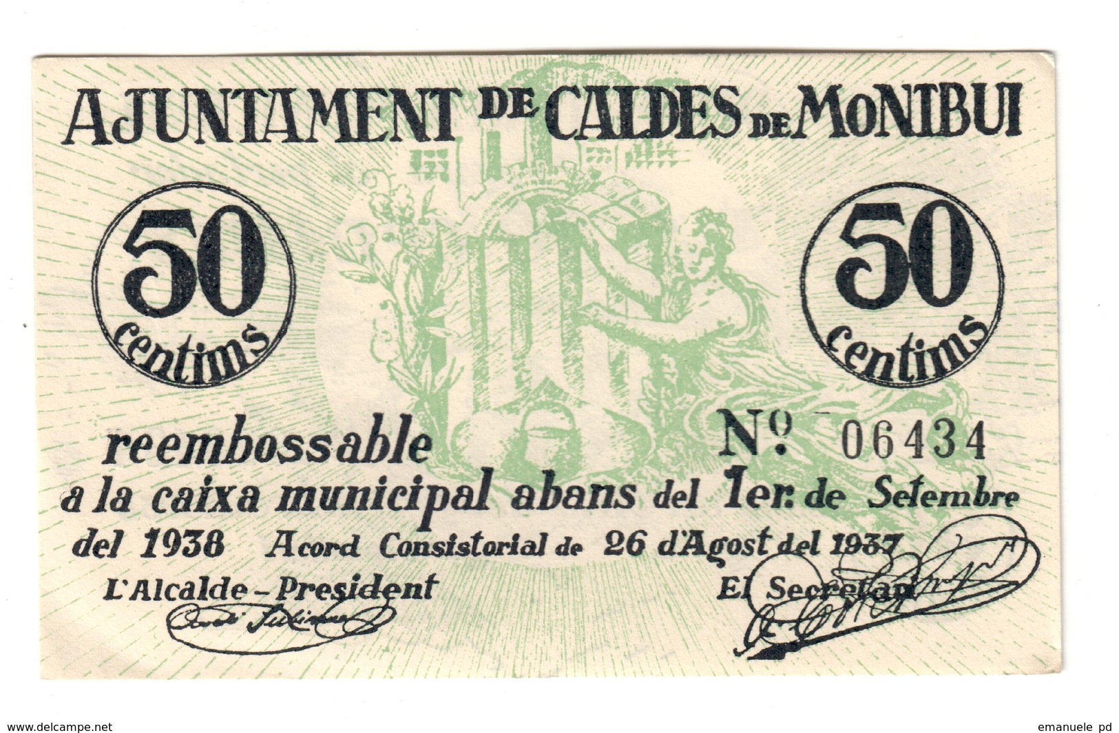 Spain Montbui 50 Centims 1937 AUNC - Autres & Non Classés