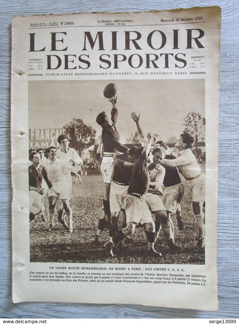 LE MIROIR DES SPORTS 1925 Rugby Dax Hélicoptere Basket Nage Traversée Manche Vélo Alpiniste Football Paris ........ - Other & Unclassified