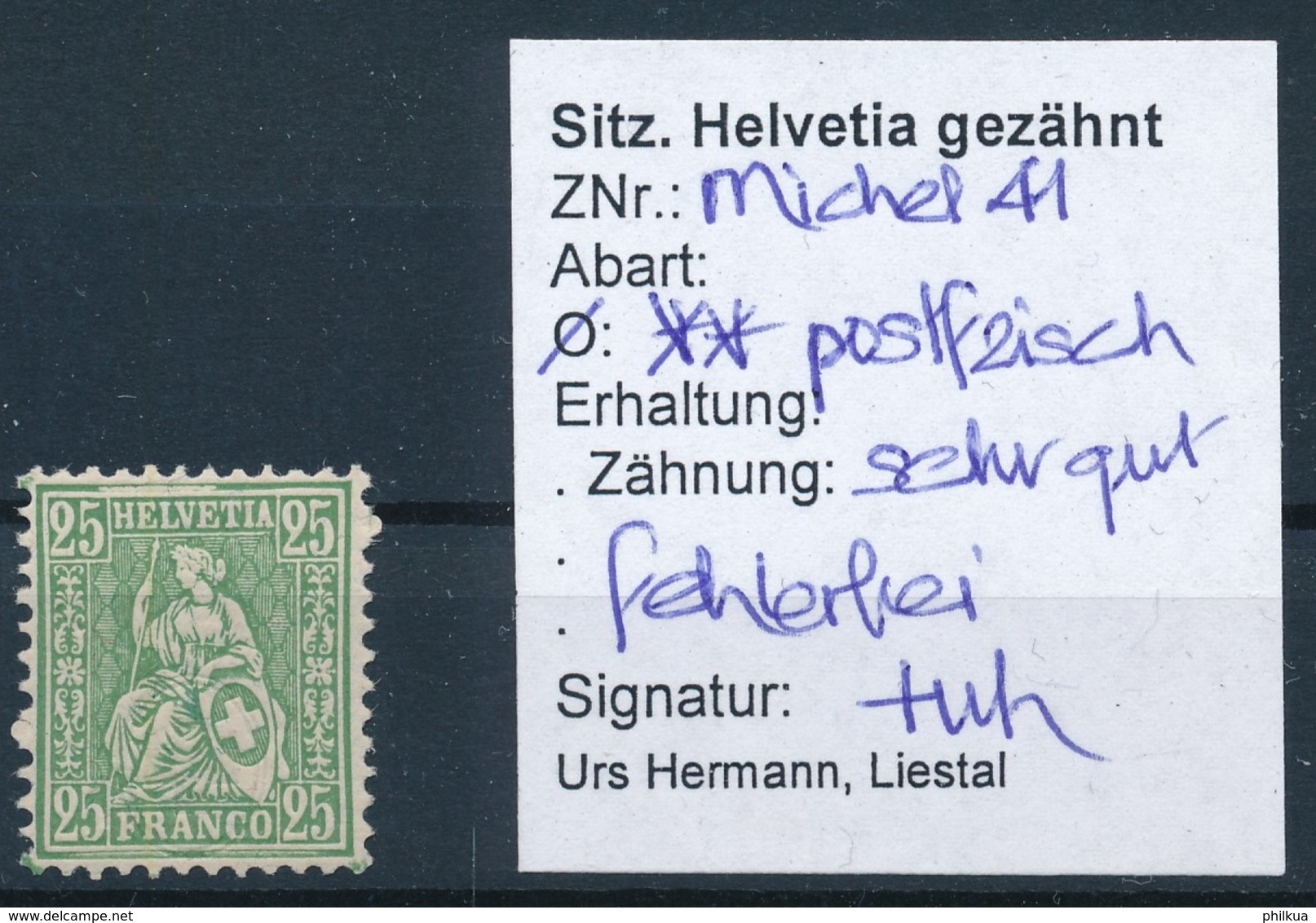 49 / 41 Sitzende Helvetia, Faserpapier Wasserzeichen Verschoben In Einwandfreier Postfrischer/** Erhaltung Vis. Hermann - Neufs