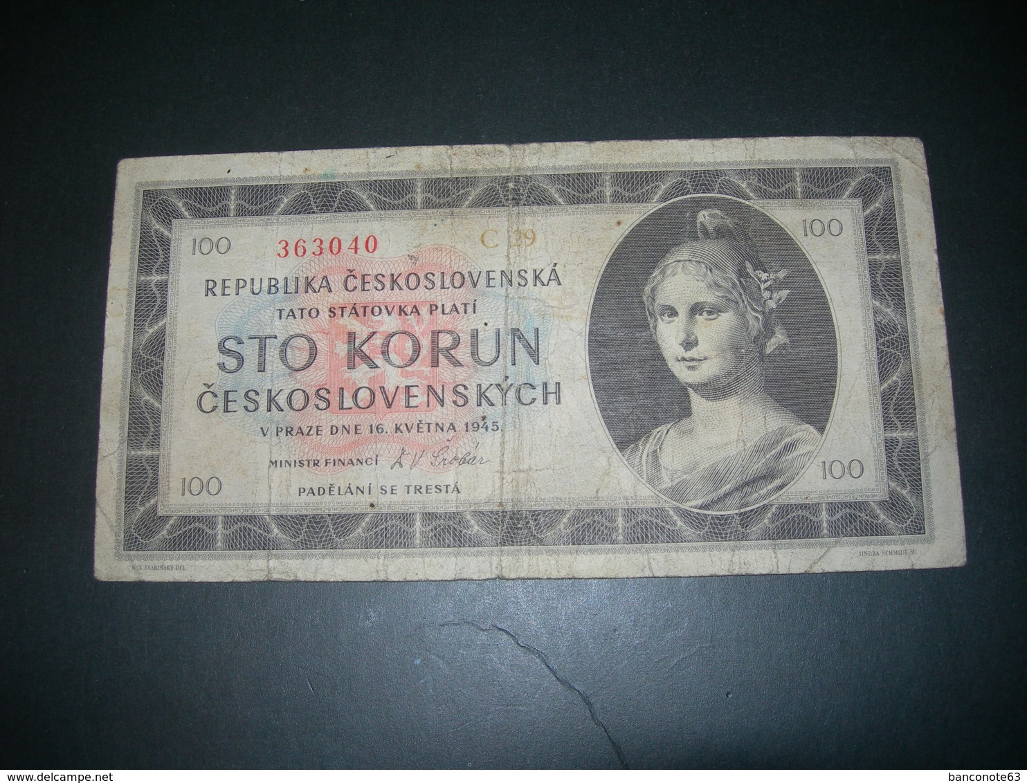 Cecoslovacchia 100 Korun 1945 - Cecoslovacchia