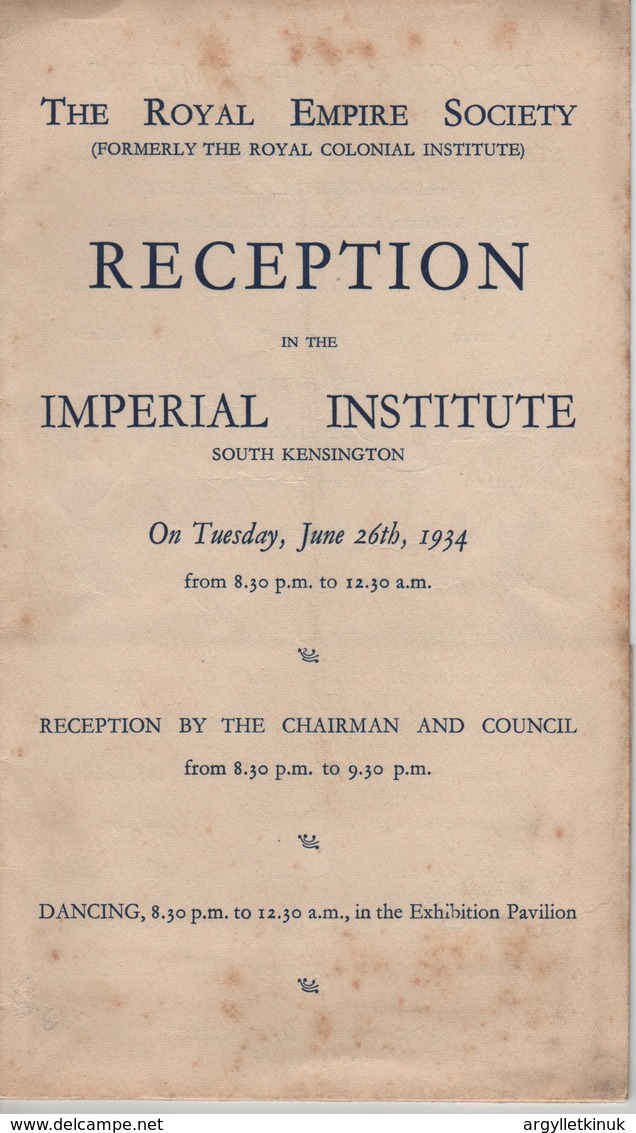 ROYAL COMMONWEALTH SOCIETY 1934 RECEPTION IMPERIAL INSTITUTE NEPAL - Tickets - Vouchers