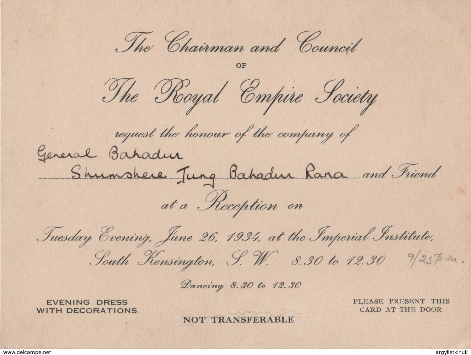 ROYAL COMMONWEALTH SOCIETY 1934 RECEPTION IMPERIAL INSTITUTE NEPAL