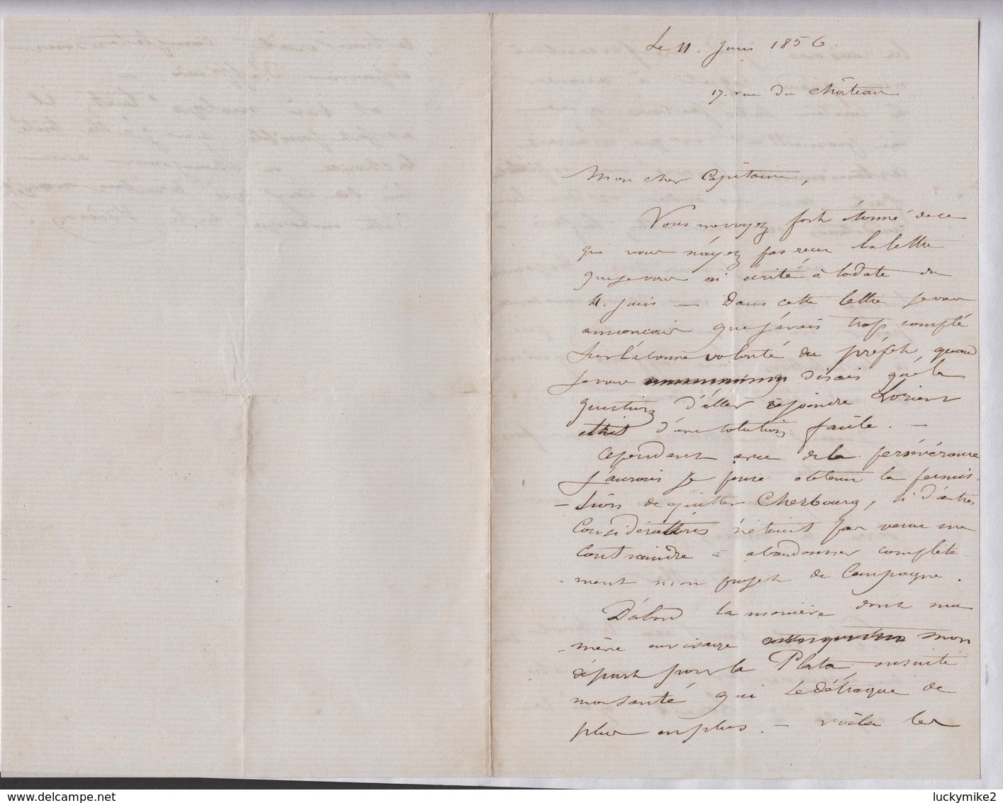 Une Lettre De 1856 De "Butler' à Bord Du Navire De Guerre «Bisson», Au Capitaine Mouches..   Ref 0537 - Other & Unclassified