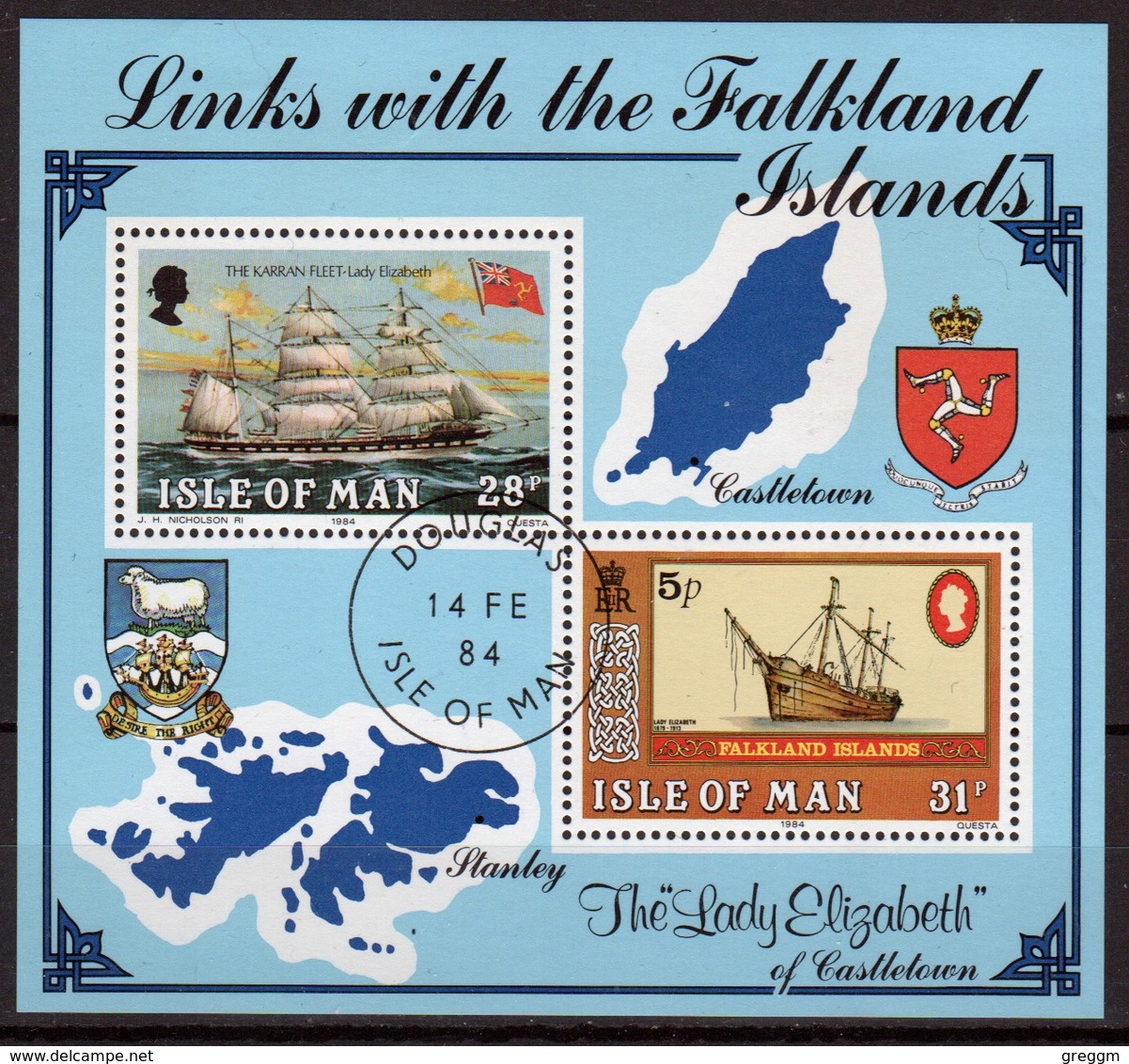 Isle Of Man 1984 Mini Sheet To Celebrate Links With The Falkland Islands In Fine Used Condition. - Isola Di Man