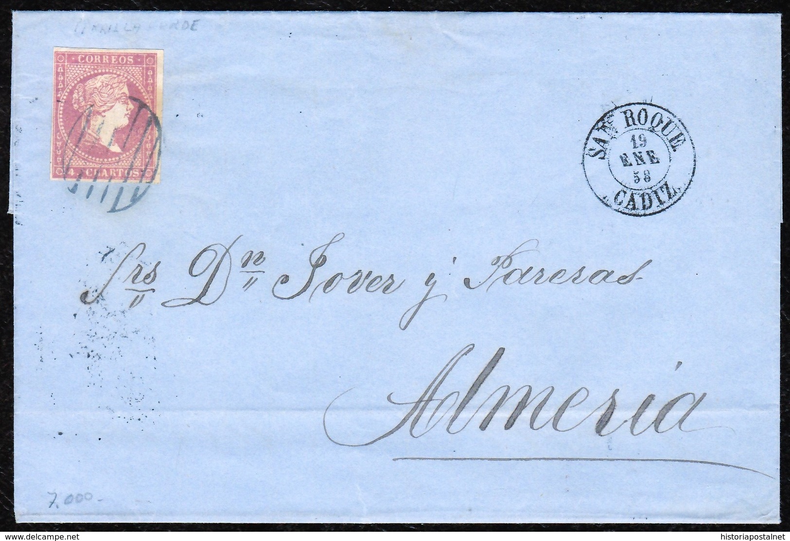 1858. GIBRALTAR. SPAIN. CLASSIC COVER TO ALMERIA BY SAN ROQUE. - Gibraltar