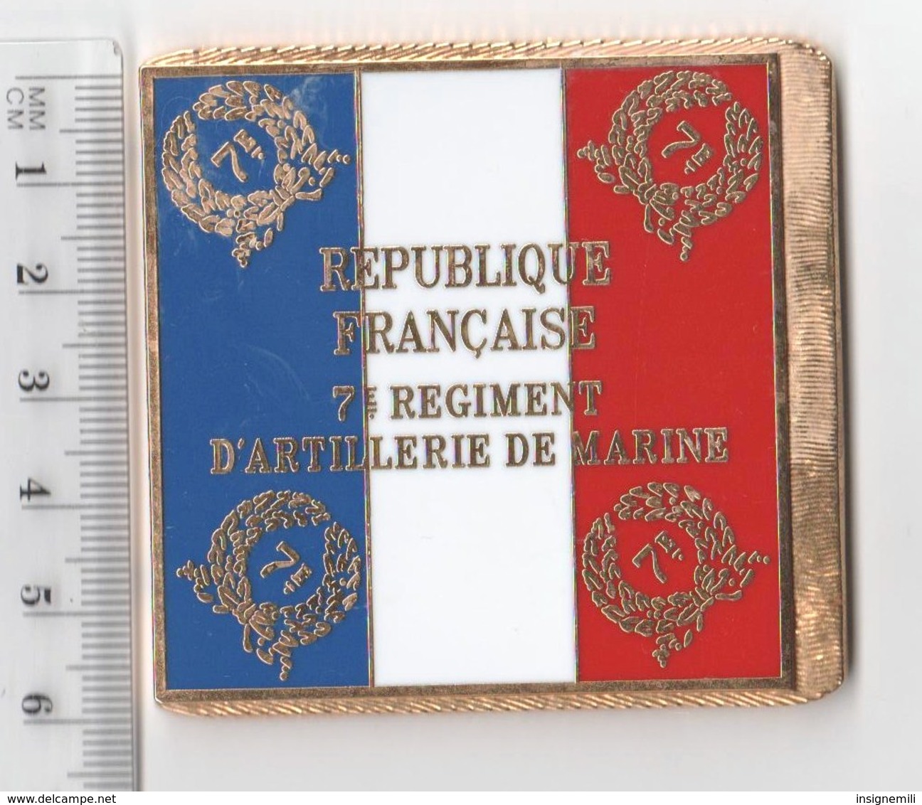 DRAPEAU 7° RAMA REGIMENT D' ARTILLERIE DE MARINE  En Métal Doré - Banderas