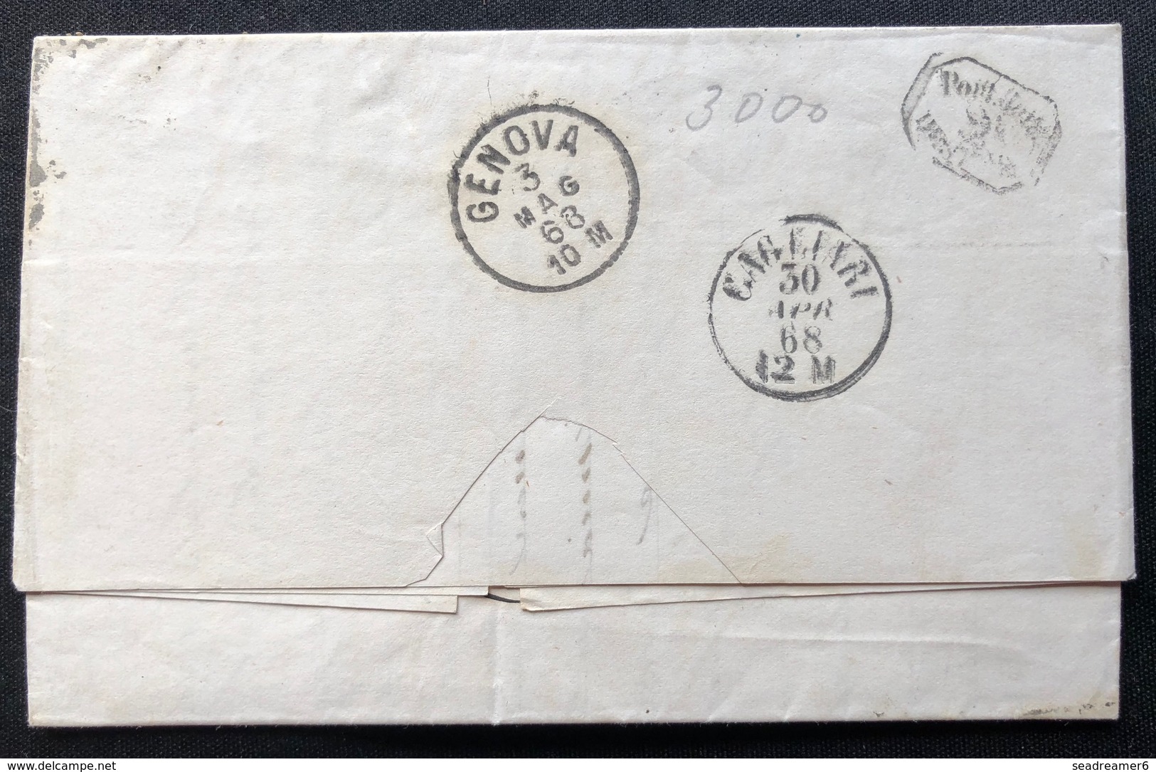 Italie Levant 1868 20c Bleu X2  De TUNISI Pour Genova Par La Voie Maritime Italienne Superbe ! - Emissions Générales