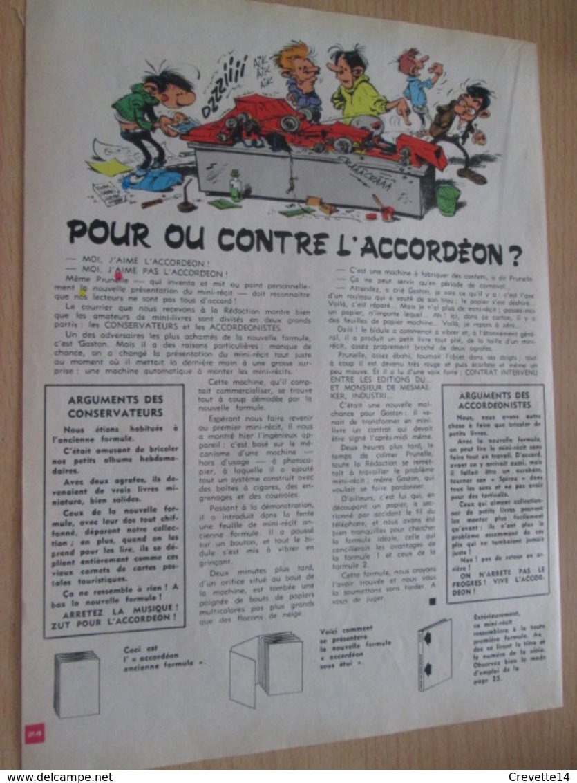 CLI518 : Pour Fans De GASTON LAGAFFE :  Page A4 Tirée De Spirou Années 60/70 Avec Dessin Non Repris Dans Les Albums - Gaston