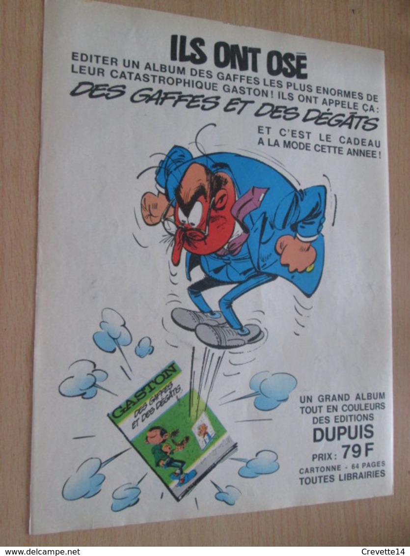 CLI518 : Pour Fans De GASTON LAGAFFE : Page PUB A4 Tirée De Spirou Années 60/70 Dessin Non Repris Dans Les Albums - Gaston