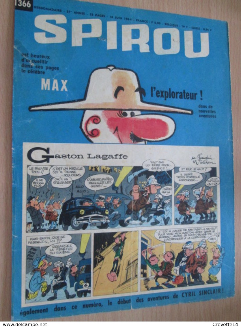 CLI518 : Pour Fans De GASTON LAGAFFE : COUVERTURE A4 Spirou Années 60 Avec Gag + MAX L'EXPLORATEUR - Gaston