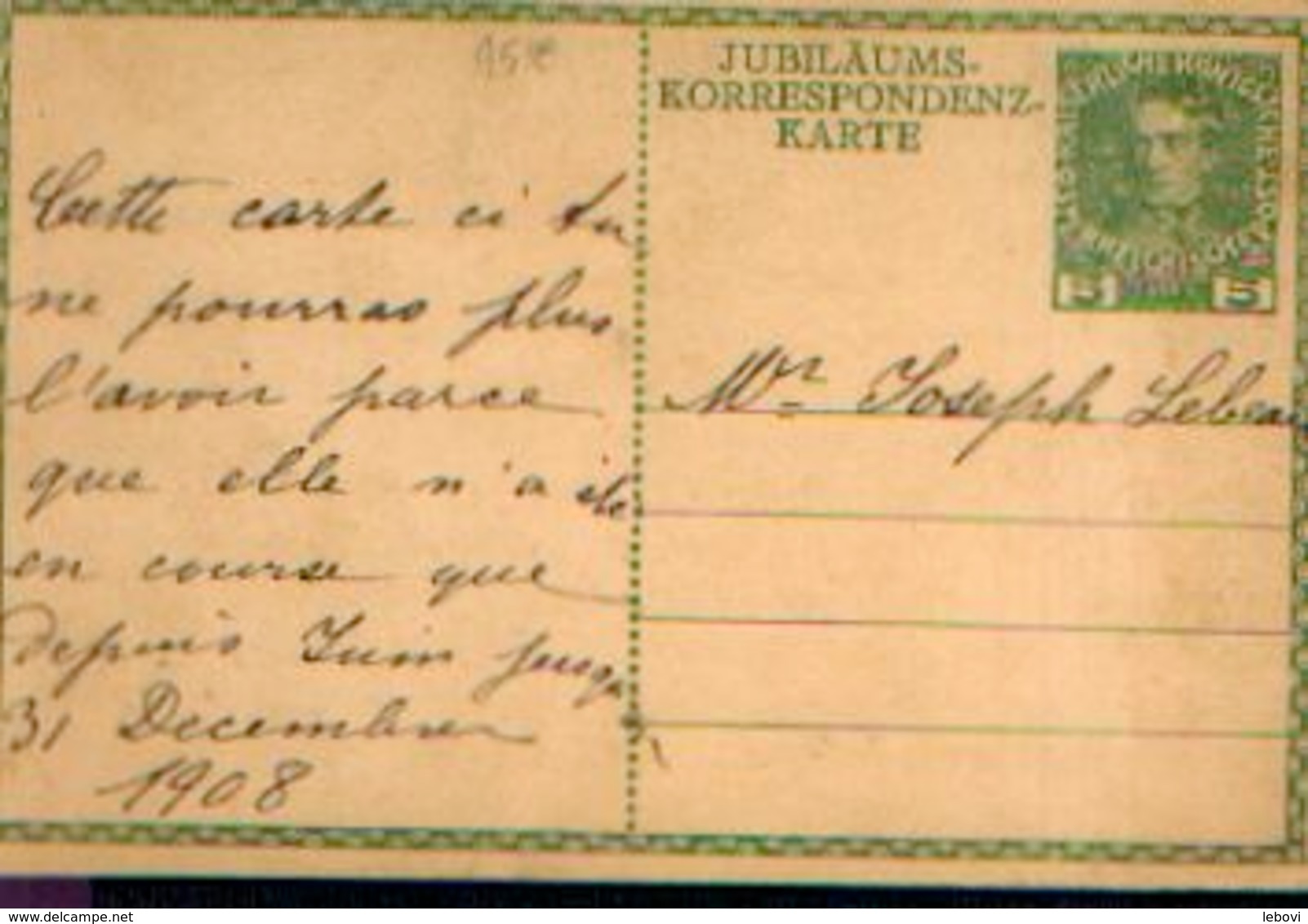 AUTRICHE Entier Postal (circa 31/12/1908) - Altri & Non Classificati