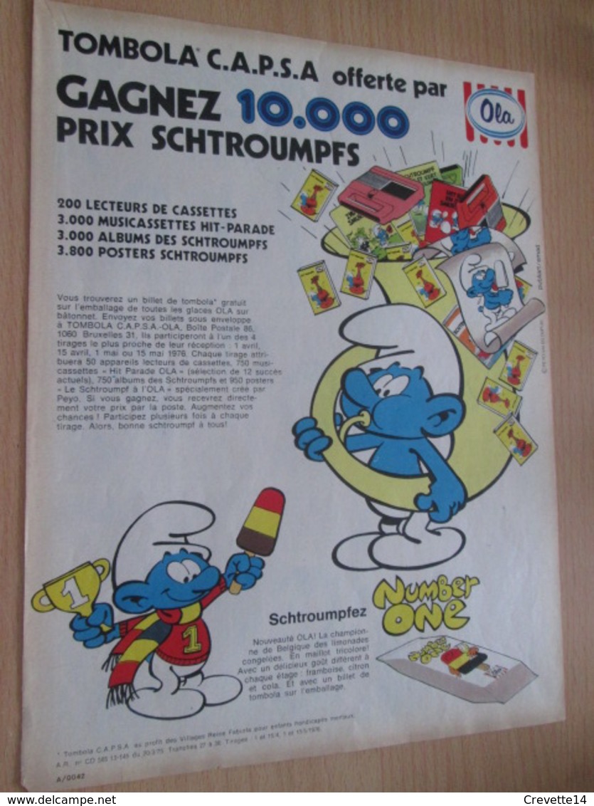 CLI518 : Pour Fans De SCHTROUMPFS : Page PUB A4 Spirou Années 60/70  GLACES OLA - Schtroumpfs, Les - Los Pitufos