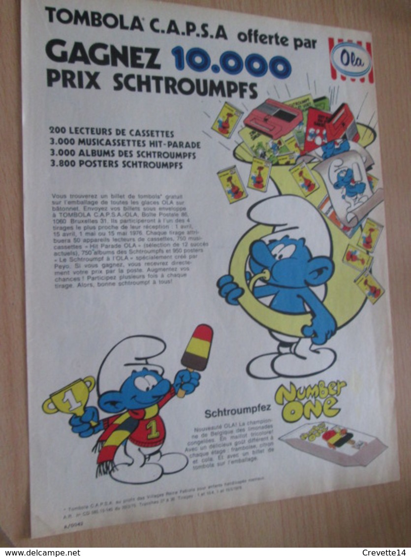 CLI518 : Pour Fans De SCHTROUMPFS : Page PUB A4 Spirou Années 60/70  GLACES OLA - Schtroumpfs, Les - Los Pitufos