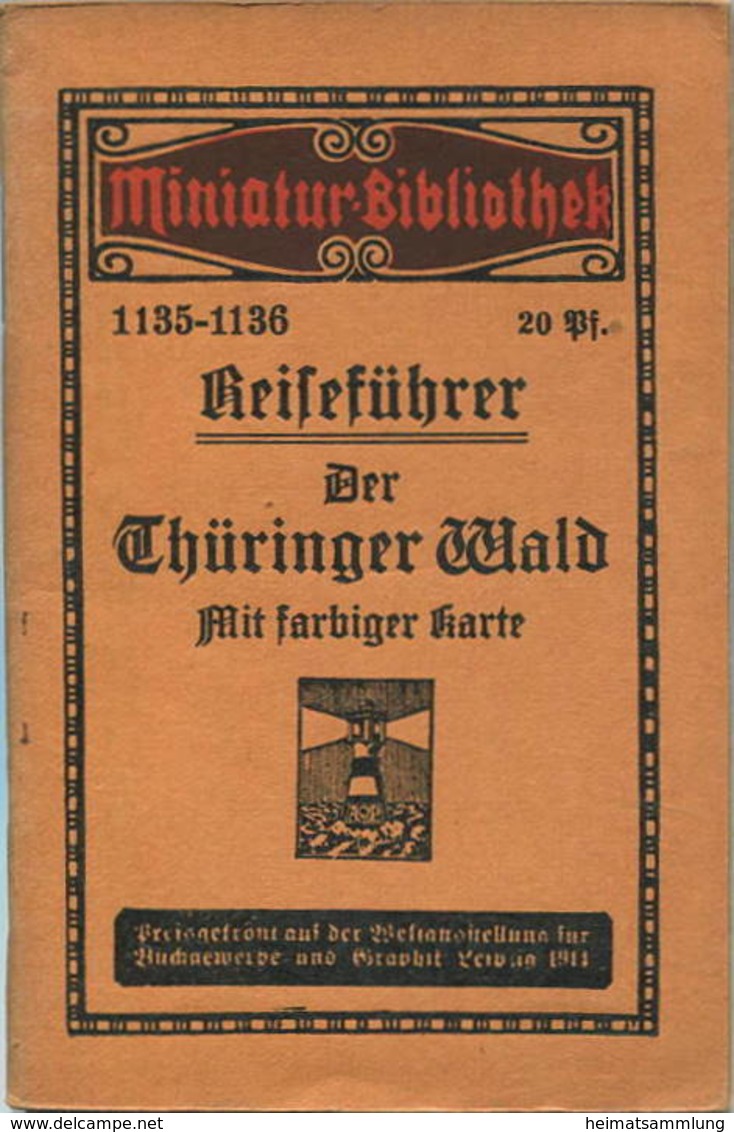 Miniatur-Bibliothek Nr. 1135-1136 - Reiseführer Der Thüringer Wald Mit Farbigem Plan - 8cm X 12cm - 60 Seiten Ca. 1910 - - Otros & Sin Clasificación