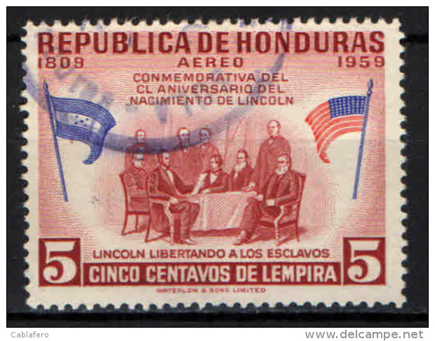 HONDURAS - 1959 - ABRAMO LINCOLN - ABOLIZIONE DELLA SCHIAVITU' - USATO - Honduras