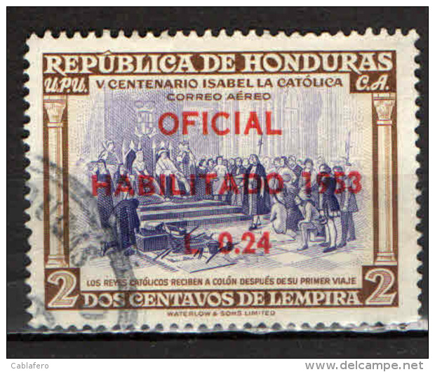 HONDURAS - 1953 - CRISTOFORO COLOMBO E ISABELLA LA CATTOLICA - USATO - Honduras