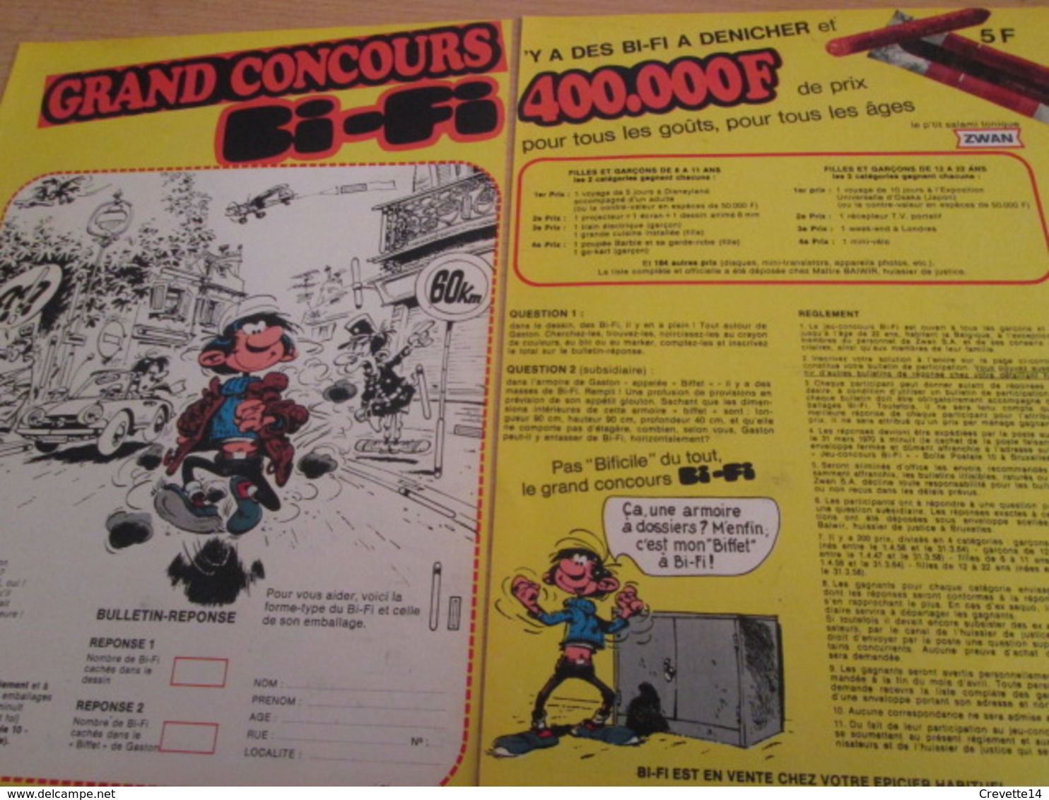 CLI518 : Pour Fans De GASTON LAGAFFE : Double Page PUB SAUCISSON BI-FI Avec Dessins Non Repris Dans Des Albums - Gaston