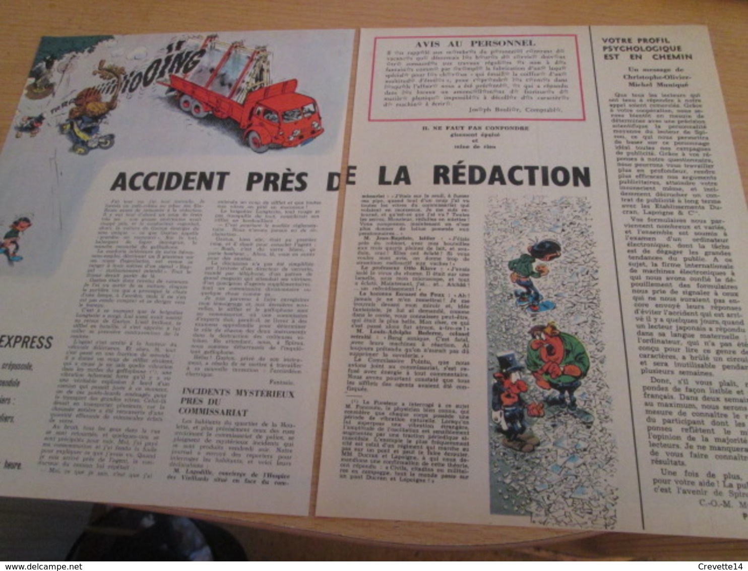 CLI518 : Pour Fans De GASTON LAGAFFE : Double Page RUBRIQUE Avec Dessins Non Repris Dans Des Albums - Gaston