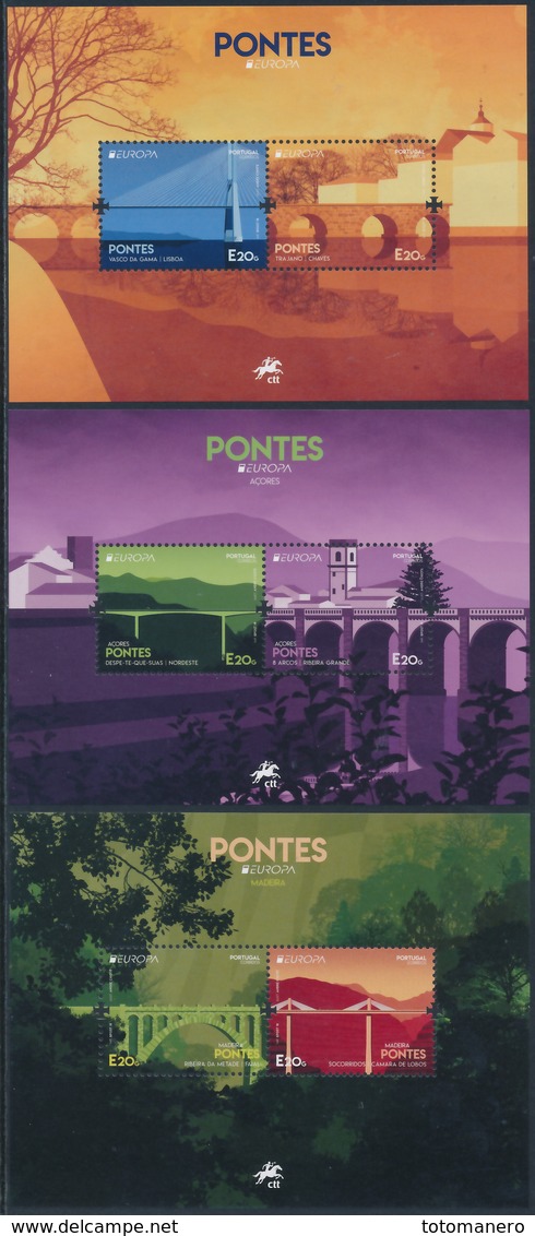 PORTUGAL/AZORES/MADEIRA, EUROPA 2018 "Bridges" Set Of 3 Blocks** - 2018